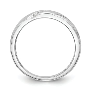 Rhodium Over 14K White Gold Diamond Trio Men's Wedding Band 0.03ctw
