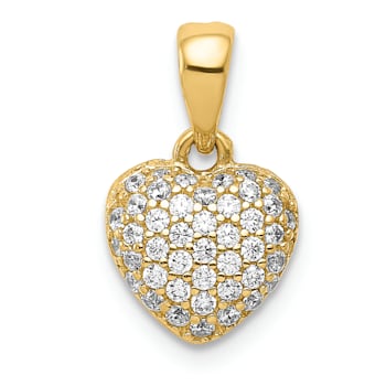 14k Yellow Gold Polished 3D Cubic Zirconia Heart Pendant