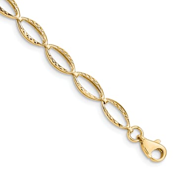 10k Yellow Gold 5mm Polished and Textured Oval Link Bracelet