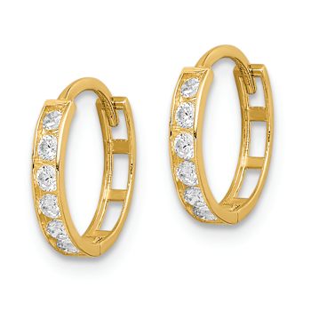 14k Yellow Gold Cubic Zirconia 7/16" Hinged Hoop Earrings