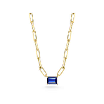 Sterling Statements 14K Yellow Gold Over Sterling Silver Blue CZ
Necklace with Paperclip Chain