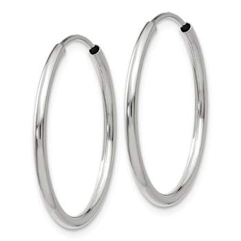 Rhodium Over 14k White Gold 7/8" Polished Endless Hoop Earrings