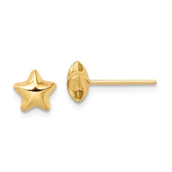 14K Yellow Gold Polished Small Puffed Star Stud Earrings