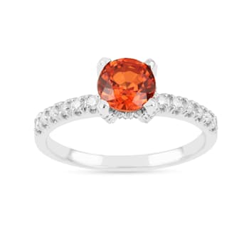 Peach Orange Lab Created Padparadscha Sapphire Round Rhodium Over
Sterling Silver Solitaire Ring