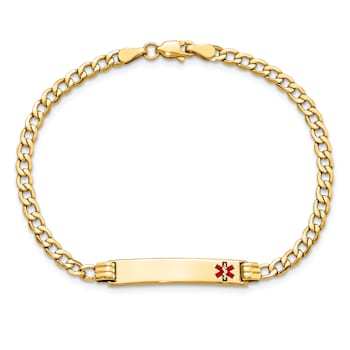 10k Yellow Gold Medical Red Enamel Cuban Link ID Bracelet