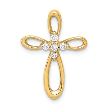 14k Yellow Gold Diamond Cross Chain Slide Pendant