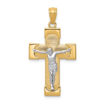 14k Two-tone Gold Textured Crucifix Pendant