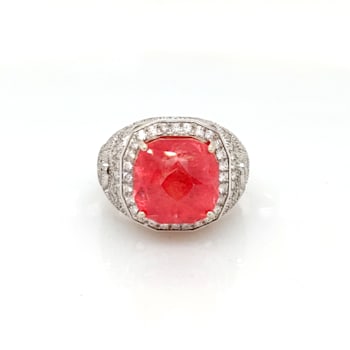 10.73ct Rhodochrosite and 1.14ctw White Diamond Ring in 14K WG