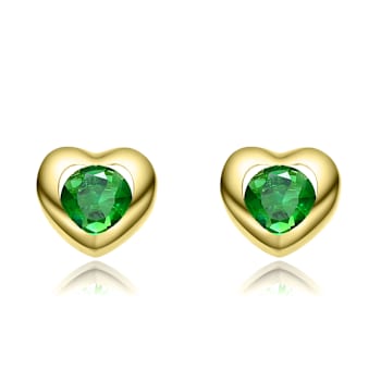 Emerald Color CZ Heart Stud Earrings In 14K Gold Over Brass