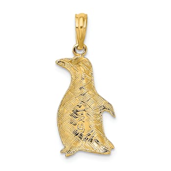 10K Yellow Gold 2D Polished and Textured Penguin Charm