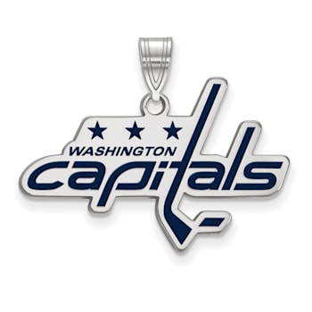 Rhodium Over Sterling Silver NHL LogoArt Washington Capitals Enamel Pendant