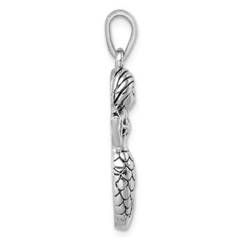 Rhodium Over Sterling Silver Antiqued Mermaid Pendant