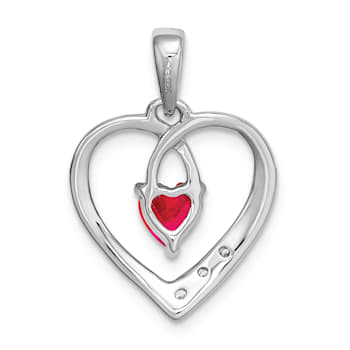 Rhodium Over 14k White Gold Ruby and Diamond Heart Pendant