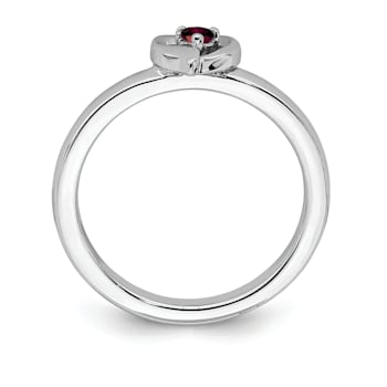 Sterling Silver Stackable Expressions Lab Created Ruby Heart Ring 0.08ctw