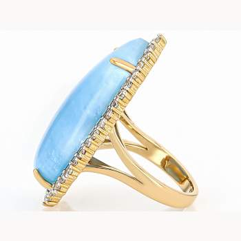 Aquamarine Pear And White Zircon Cocktail Ring In 18K Gold Over Sterling
Silver 1.43ctw