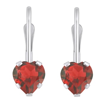 5mm Heart Shape Garnet Rhodium Over 10k White Gold Drop Earrings