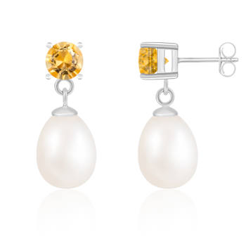 White Freshwater Pearl And CitrIne Dangle Earrings In Sterling Silver