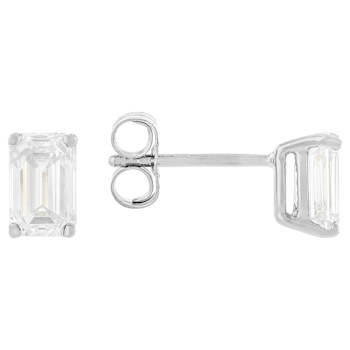 Lab-Grown Diamond Emerald-Cut Stud Earrings In 14K White Gold 1.00ctw