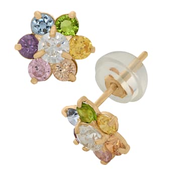Multi-gem Simulants 14k Yellow Gold Children's Flower Earrings 0.68ctw