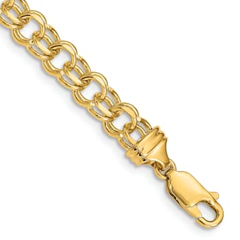 14k Yellow Gold 5.5mm Solid Double Link Charm Bracelet
