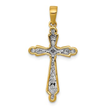14k Yellow Gold and Rhodium over 14k Yellow Gold Diamond Cross Pendant