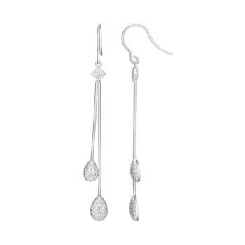 White Diamond Accent Rhodium Over Sterling Silver Linear Dangle Earrings