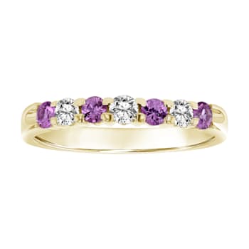14K Yellow Gold Pink Sapphire and Diamond Wedding Band 0.50ctw