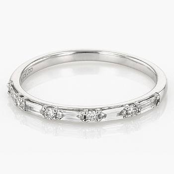 Lab-Grown Diamond Baguette And Round Band Ring In Sterling Silver