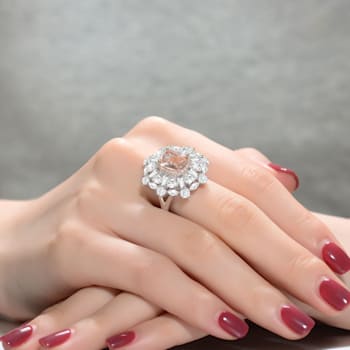 Morganite Cubic Zirconia, Rhodium Plated over Sterling Silver Ring