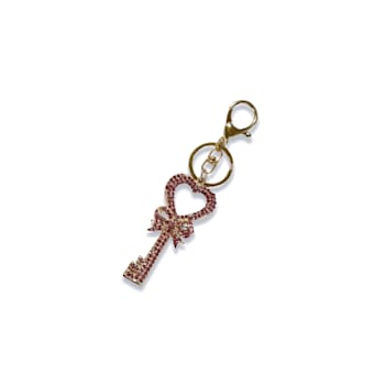 Gold Tone Rose Pink Crystal Key Chain
