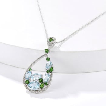 Teardrop Multi Color Gemstone Fashion Pendant Necklace,  Rhodium Over
Sterling Silver
