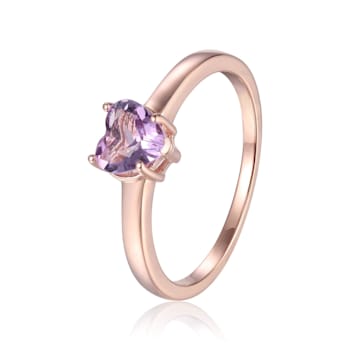 Heart Shape Amethyst 14K Rose Gold Over Sterling Silver Solitaire Ring, 0.85ct