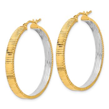14k Yellow Gold and Rhodium Over 14k Yellow Gold 1 3/8" Diamond-Cut
Circle Hoop Earrings