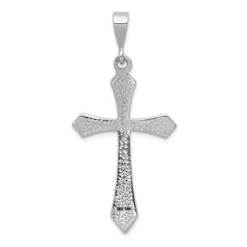 Rhodium Over 14k White Gold Textured Passion Cross Pendant