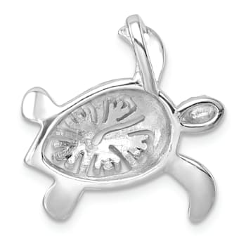 Rhodium Over Sterling Silver Polished Flower Back Turtle Chain Slide Pendant