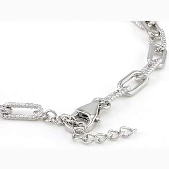 Polished And Textured Paperclip Bracelet In Sterling Silver