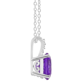 8mm Round Amethyst With Diamond Accents Rhodium Over Sterling Silver
Pendant with Chain