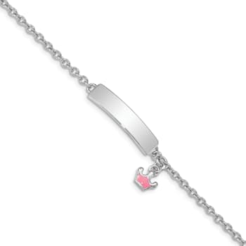 Rhodium Over Sterling Silver Pink Enamel Crown with 1-inch Extender
Children's ID Bracelet