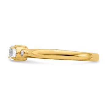 14K Yellow Gold Petite Beaded Edge Round Diamond Ring 0.24ctw