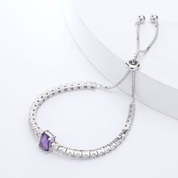 Purple Amethyst with Moissanite Accents Rhodium Over Sterling Silver Bracelet