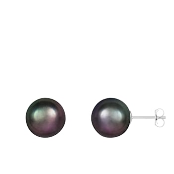 14k White Gold 10-11mm Black Freshwater Pearl Stud Earrings