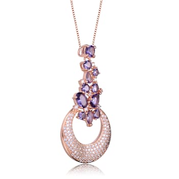 Amethyst Color CZ Cluster Pendant Necklace In 18K Rose Gold Over
Sterling Silver