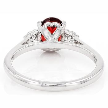 Red Garnet And Lab-Grown Diamond Three-Stone Ring In Sterling Silver