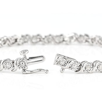 White Diamond Rhodium Over Sterling Silver Tennis Bracelet 0.50ctw