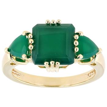 Green Onyx Three-Stone Ring In 18K Gold Over Sterling Silver