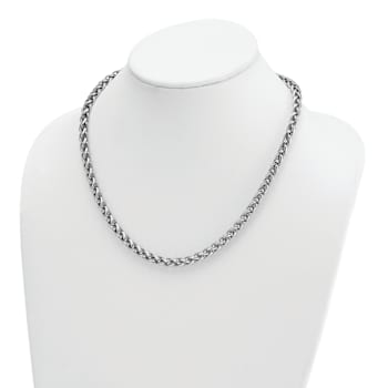 Rhodium Over Sterling Silver 6.0mm Wheat 20 Inch Chain
