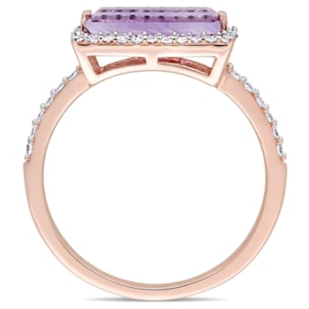 1.20ctw Amethyst And 0.25ctw Diamond 14k Rose Gold Double Halo Ring