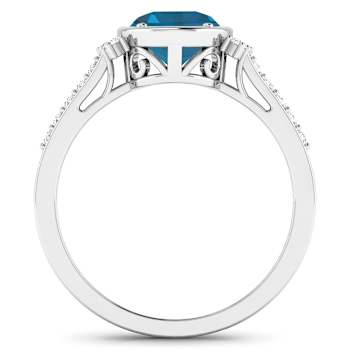 2.2ctw London Blue Topaz and Diamond 14K White Gold Halo Ring