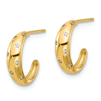 14K Yellow Gold Polished Cubic Zirconia Post Hoop Earrings