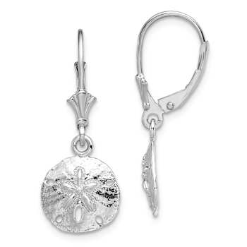 Rhodium Over Sterling Silver Polished Sand Dollar Leverback Earrings